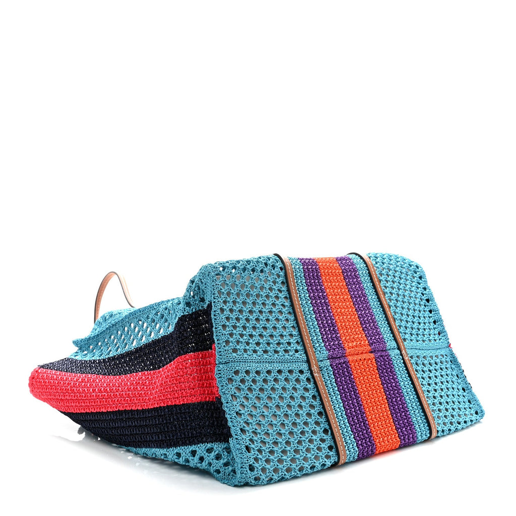 Raffia Web Woven Interlocking G Tote Blue Multicolor