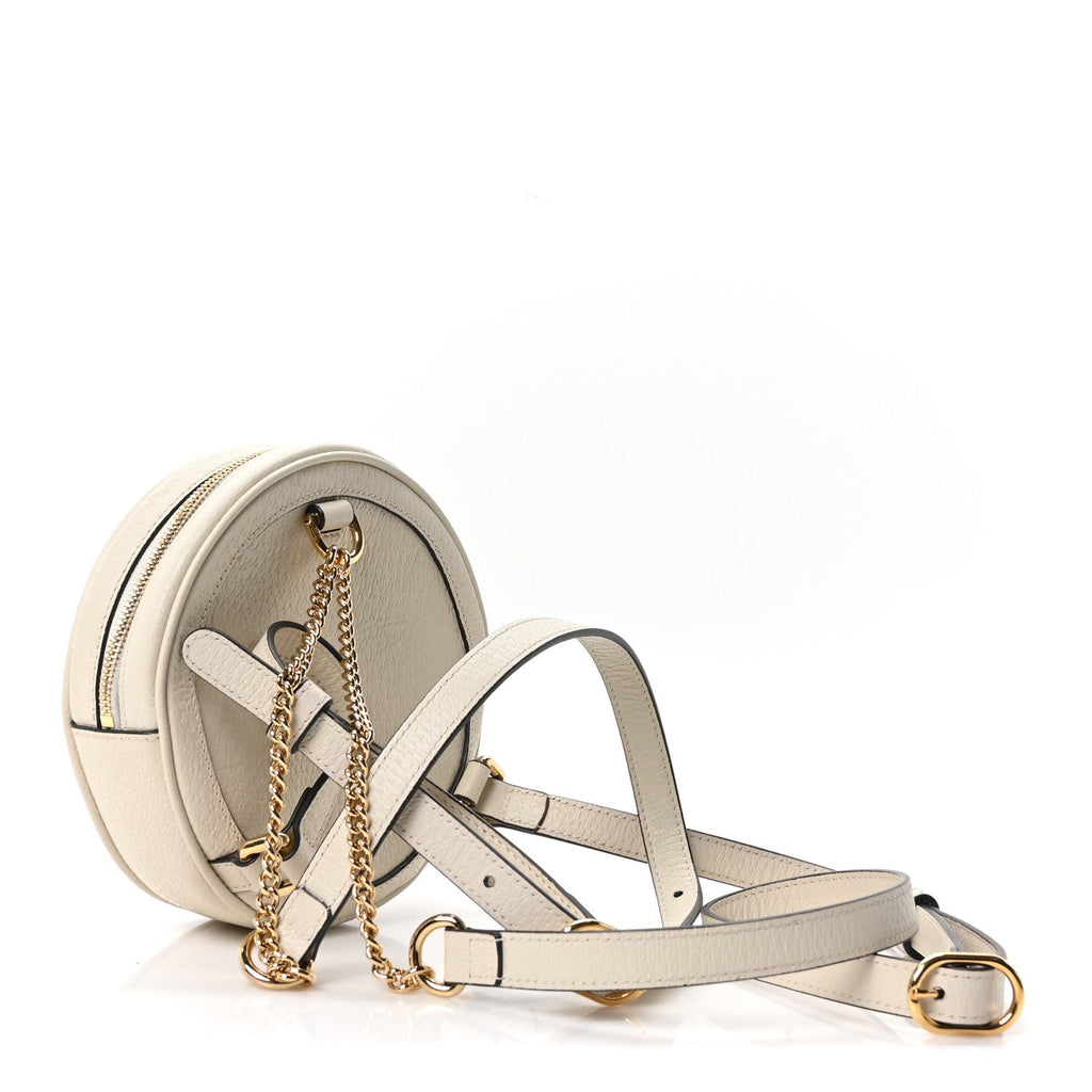 Textured Calfskin Web Mini Ophidia Round Backpack Mystic White