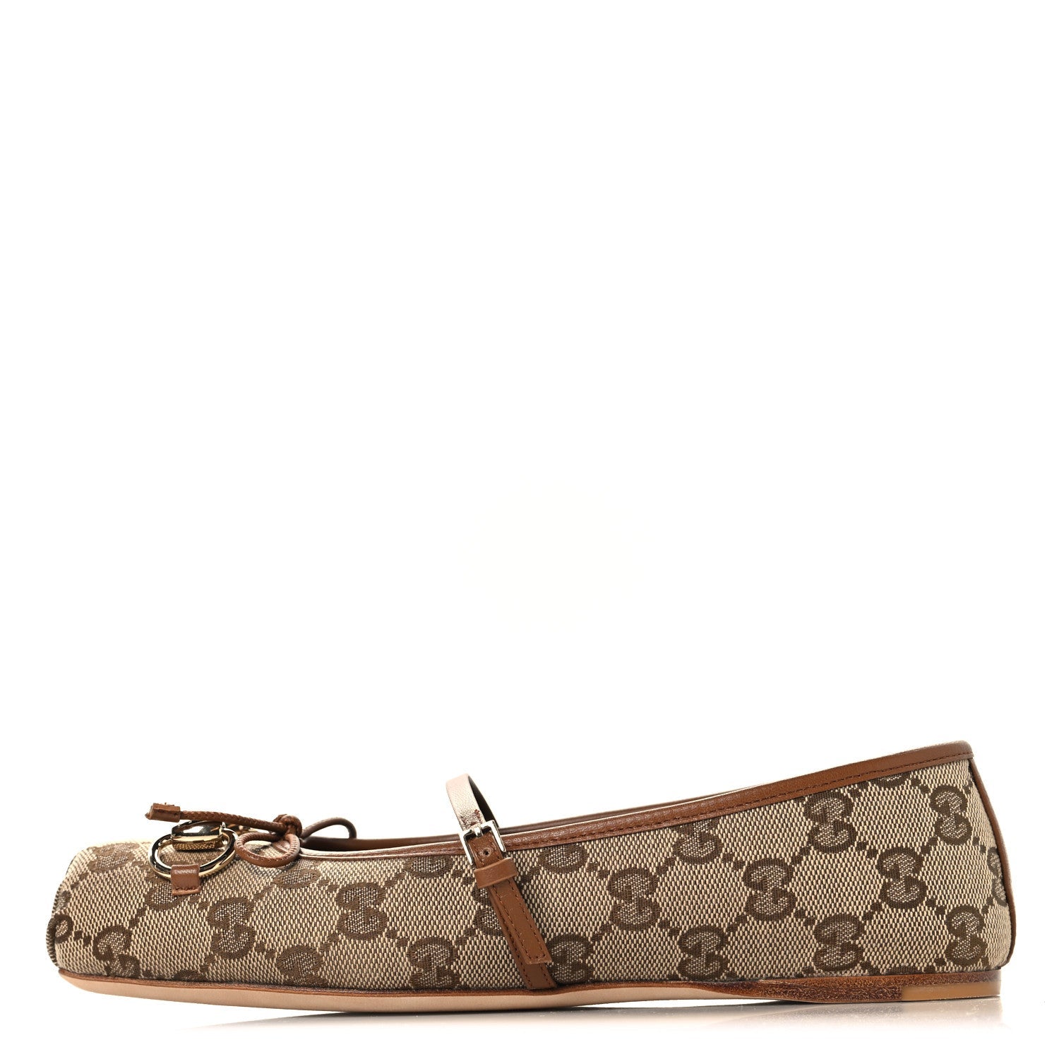 GG Monogram Horsebit Bow Ballet Flats 35.5 Beige Ebony Sundial