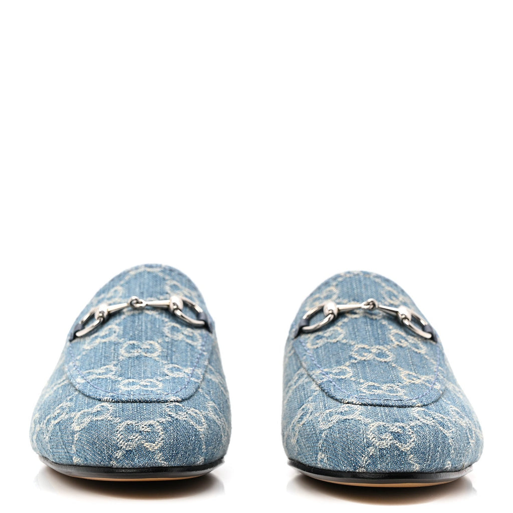 New Denim GG Malaga Kid Womens Princetown Slippers 36.5 Light Blue Royale