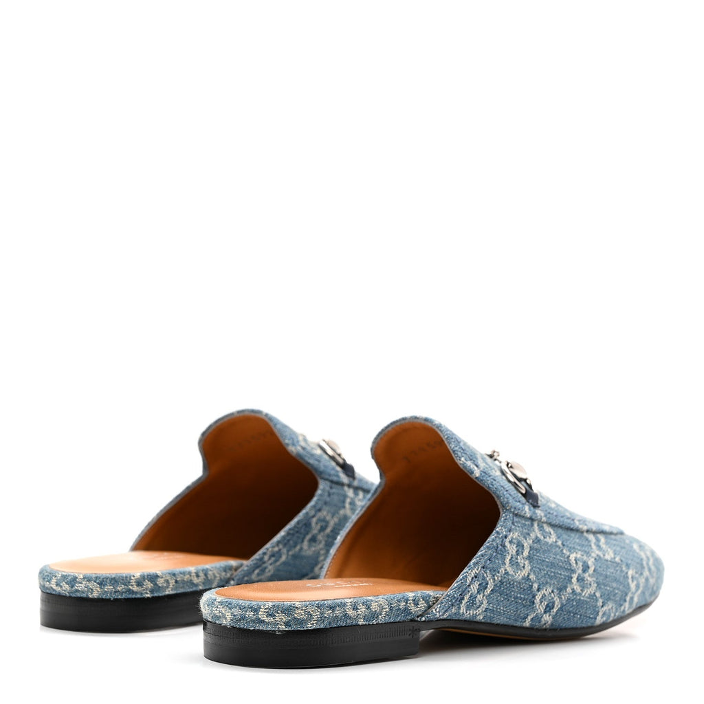 New Denim GG Malaga Kid Womens Princetown Slippers 36.5 Light Blue Royale