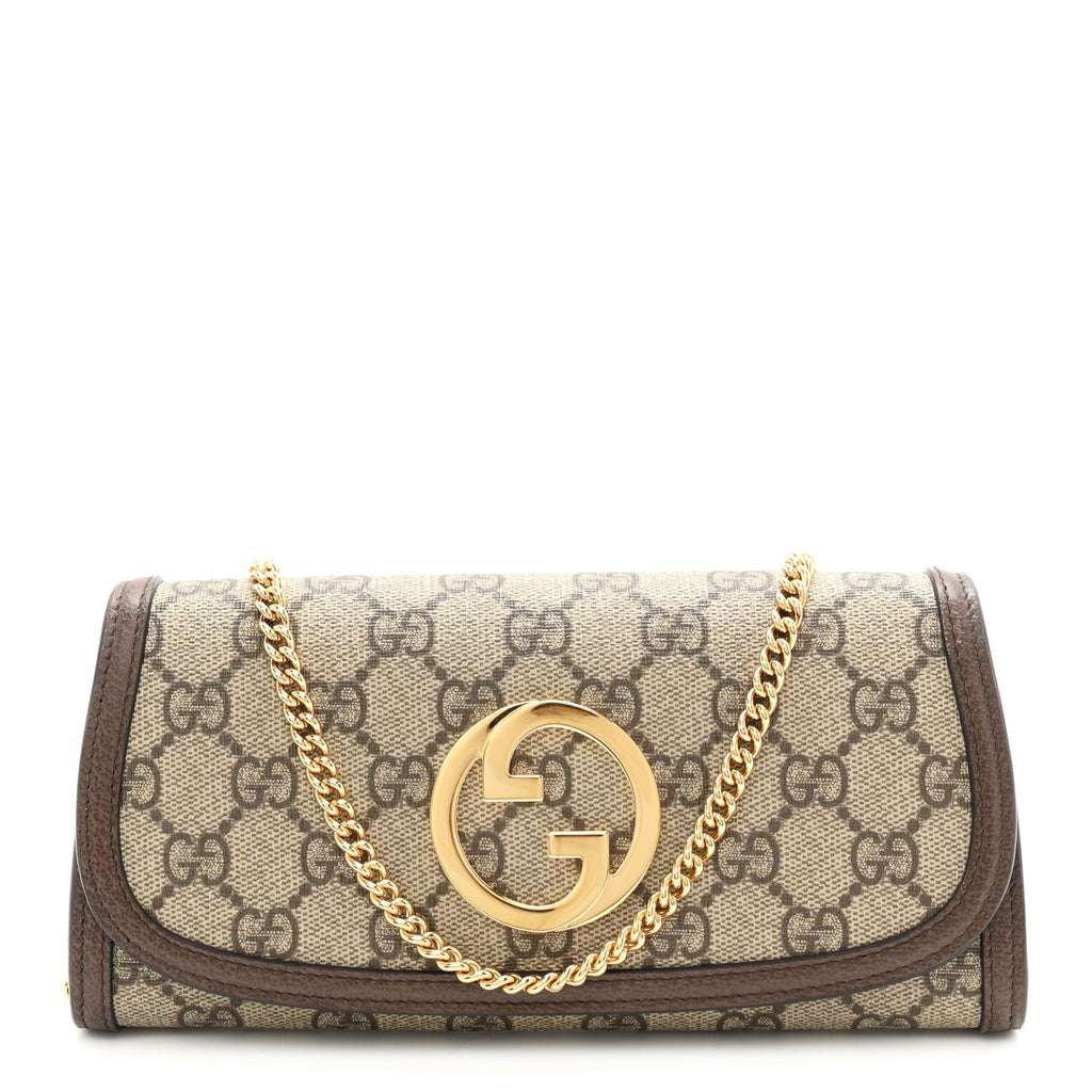 GG Supreme Monogram Textured Dollar Calfskin Blondie Continental Chain Wallet Beige Ebony New Acero