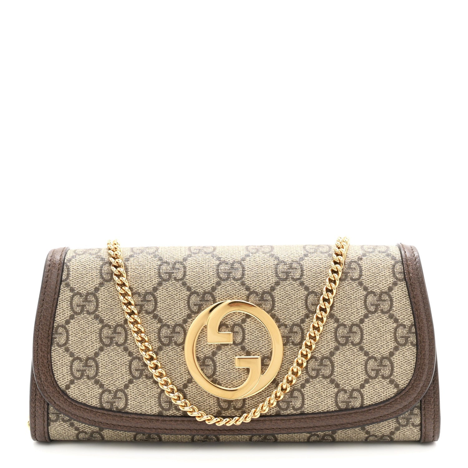 GG Supreme Monogram Textured Dollar Calfskin Blondie Continental Chain Wallet Beige Ebony New Acero