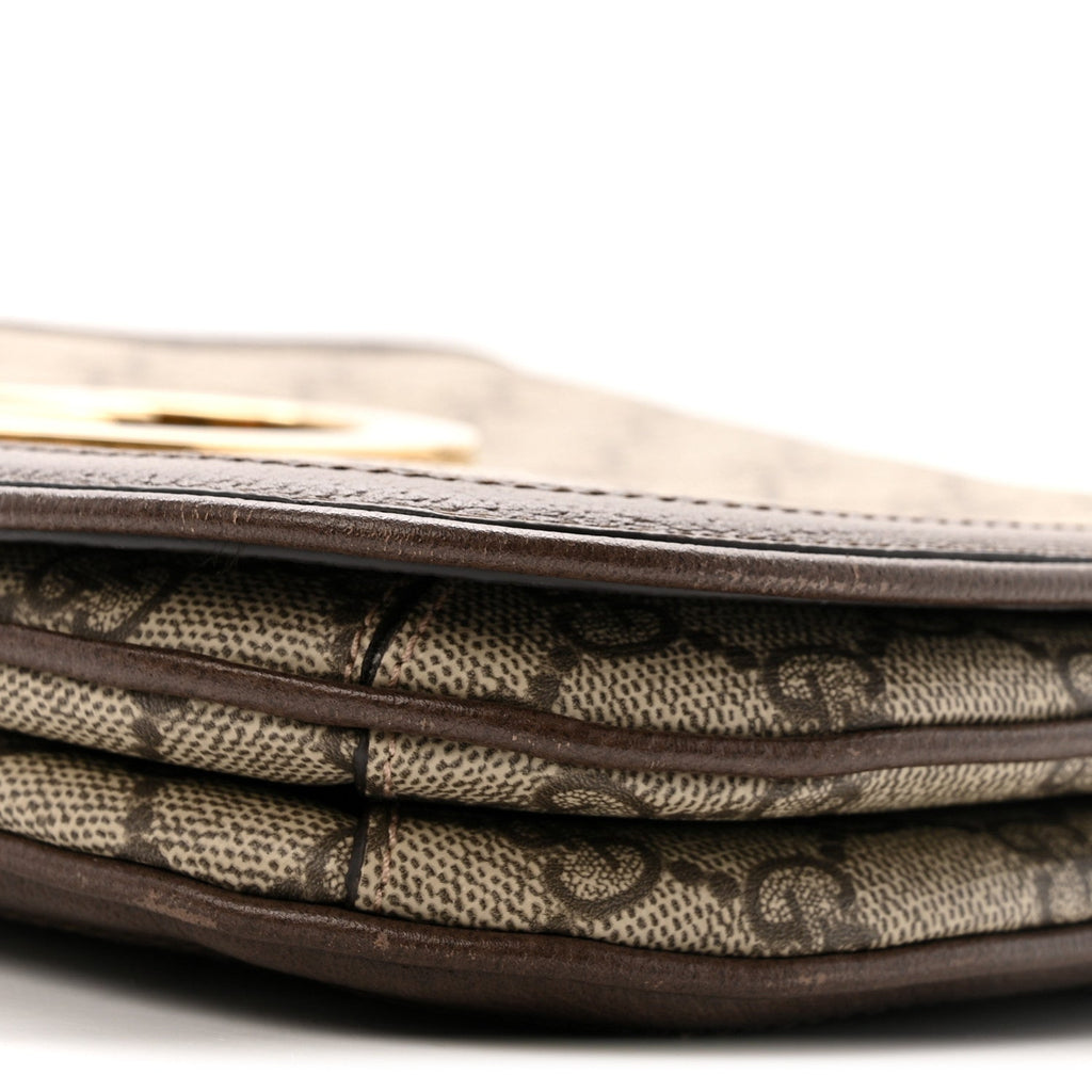 GG Supreme Monogram Textured Dollar Calfskin Web Medium Blondie Top Handle Shoulder Flap Bag Beige Ebony New Acero