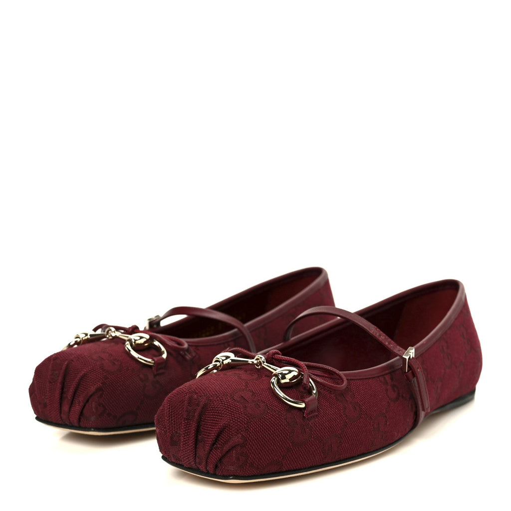 GG Monogram Horsebit Ballet Flats 37.5 Rosso Ancora