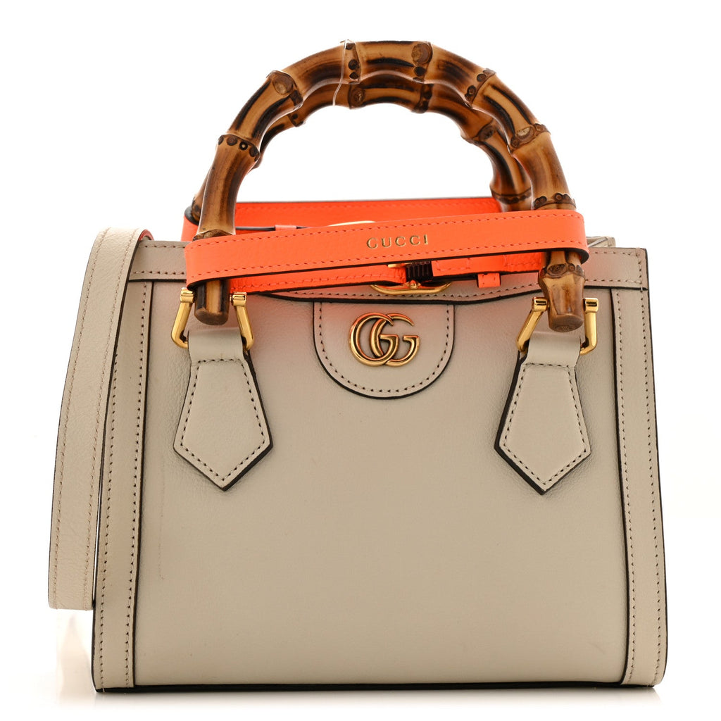 Wonka Grain Calfskin Mini Diana Tote Bag Mystic White Orange Fluo