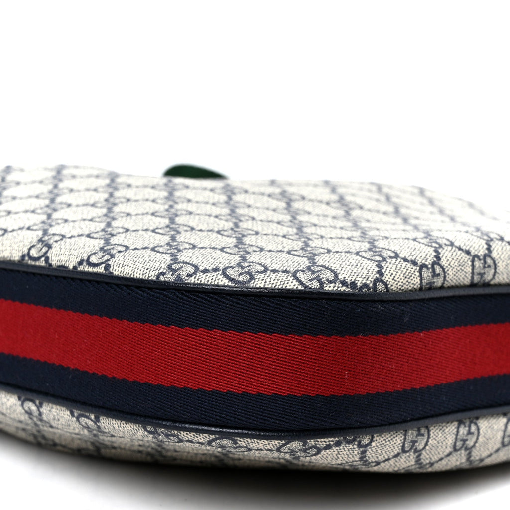 GG Supreme Monogram Textured Calfskin Web Large Attache Shoulder Bag Beige Blue