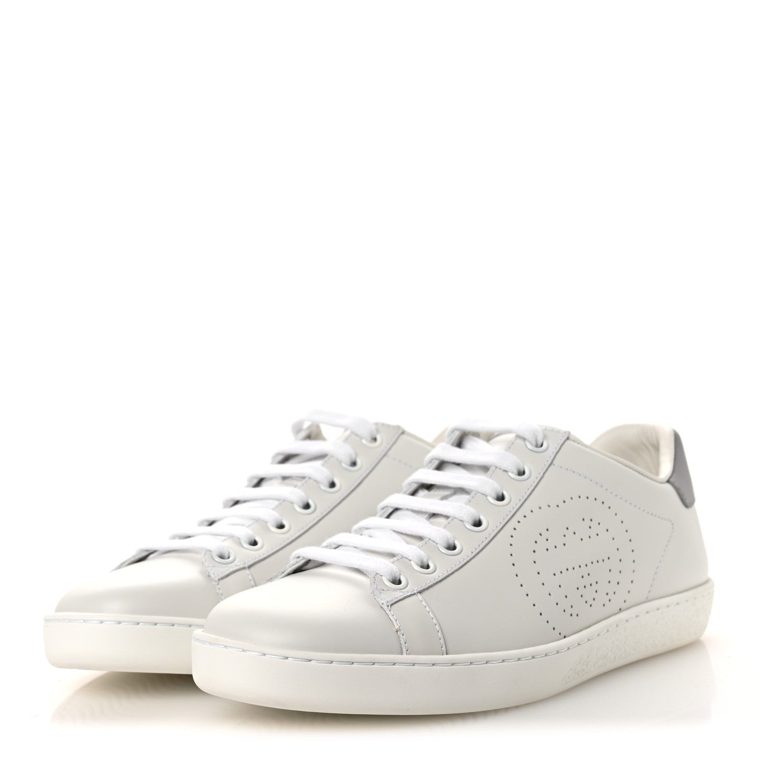 Calfskin Interlocking G Perforated Womens Ace Sneakers 37 White Grey Sky