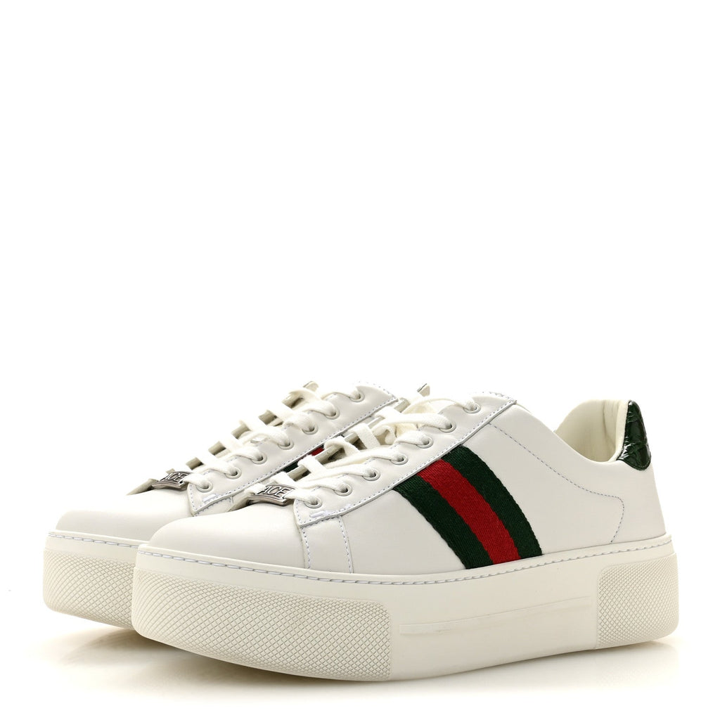 Ultralight Plume Calfskin Web Womens Ace Platform Sneakers 38.5 White