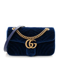 Velvet Matelasse Small GG Marmont Shoulder Bag Cobalt Blue