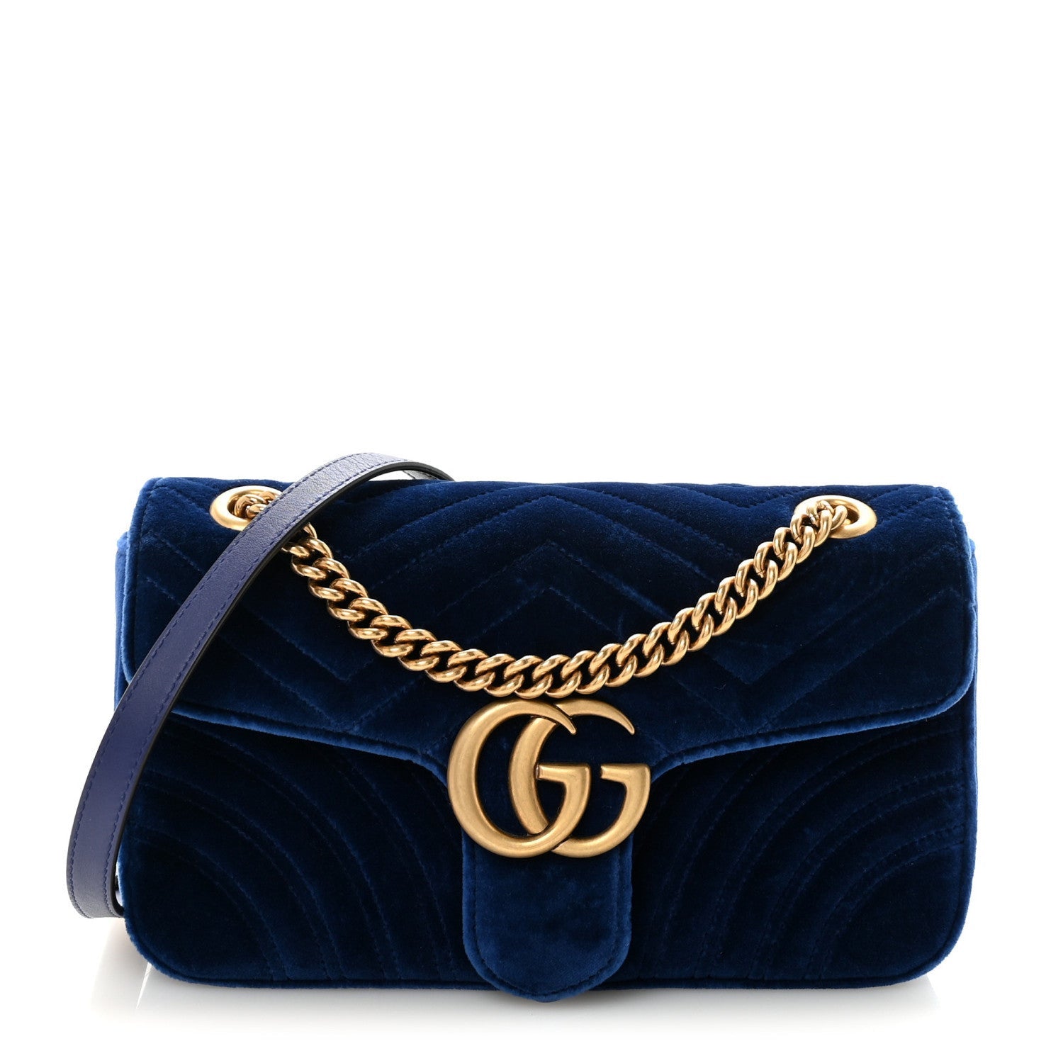 Velvet Matelasse Small GG Marmont Shoulder Bag Cobalt Blue