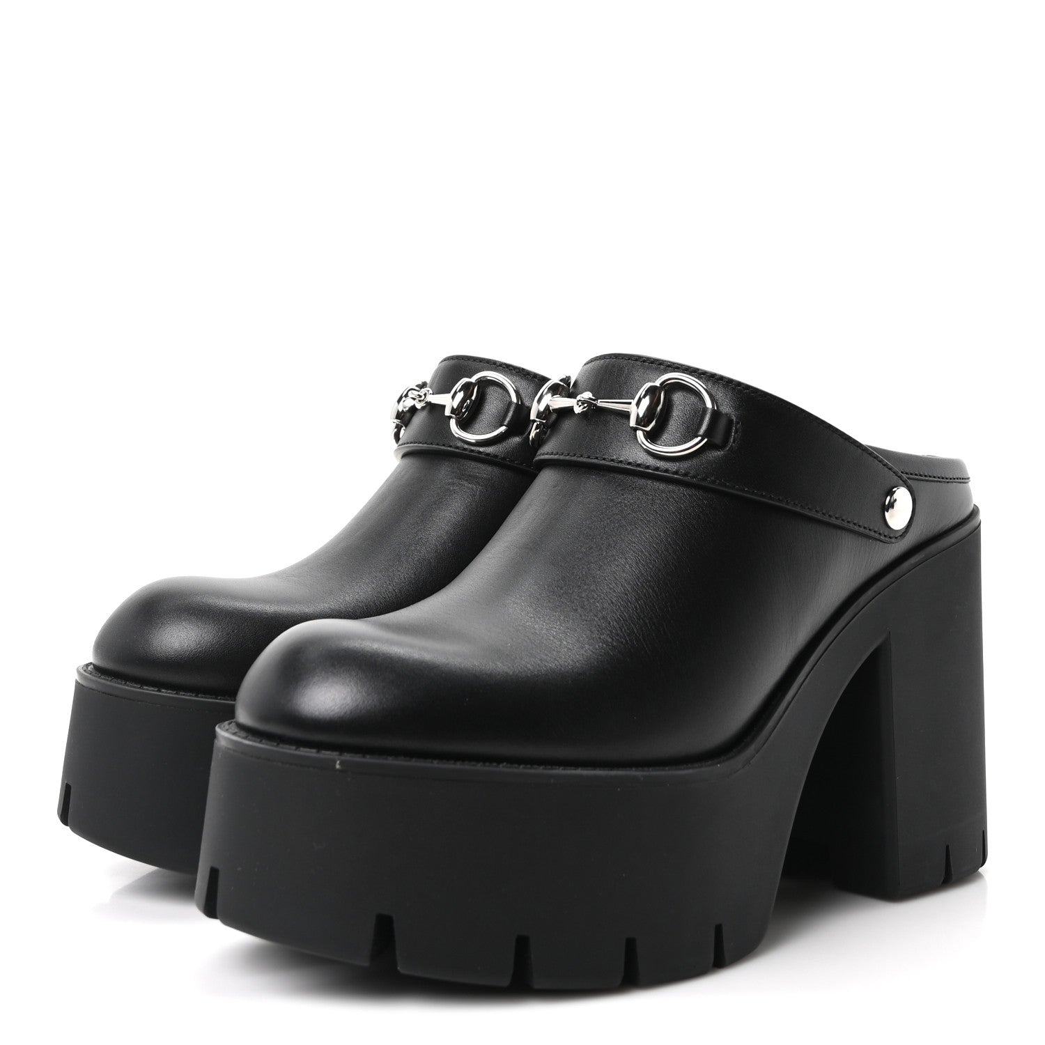 Real Betis Glamour Calfskin Horsebit Platform Mules 37 Black