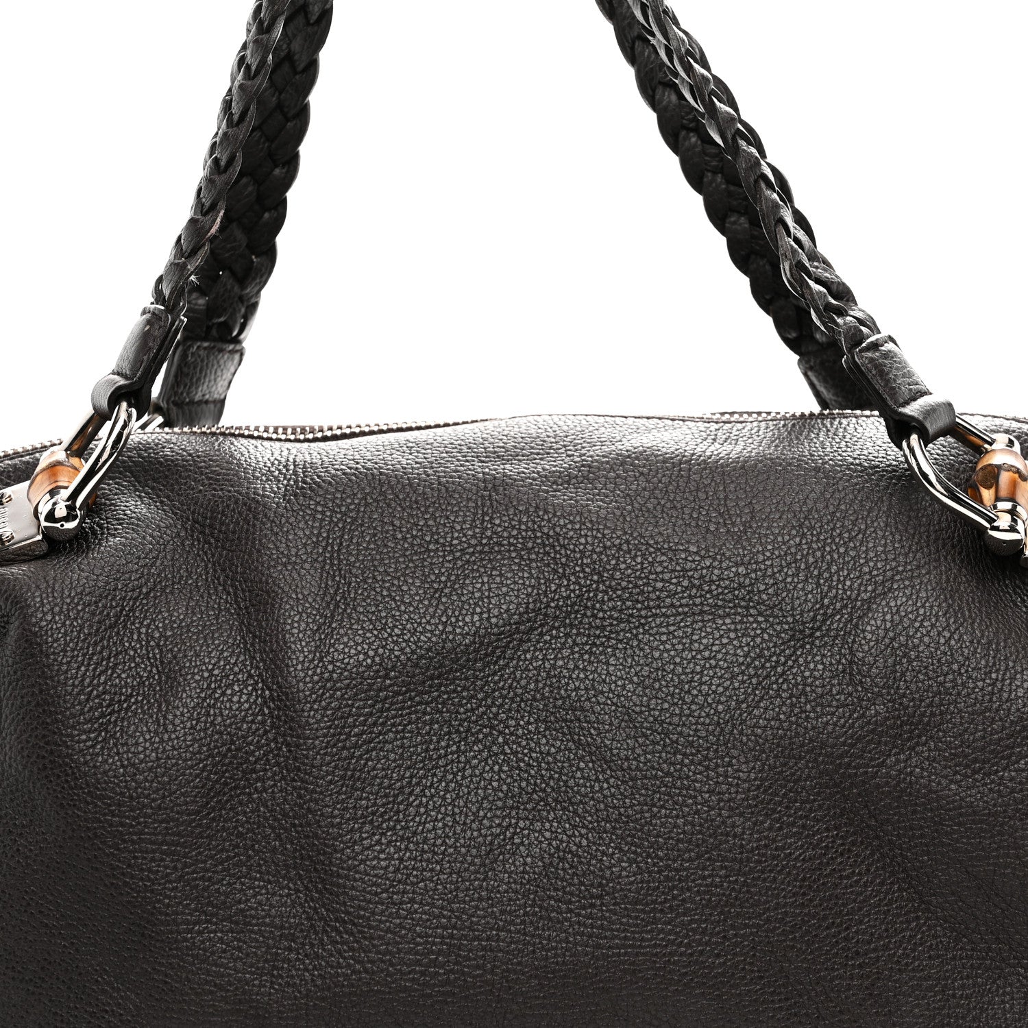 Pebbled Calfskin Large Bamboo Bar Tassel Shoulder Bag Dark Brown