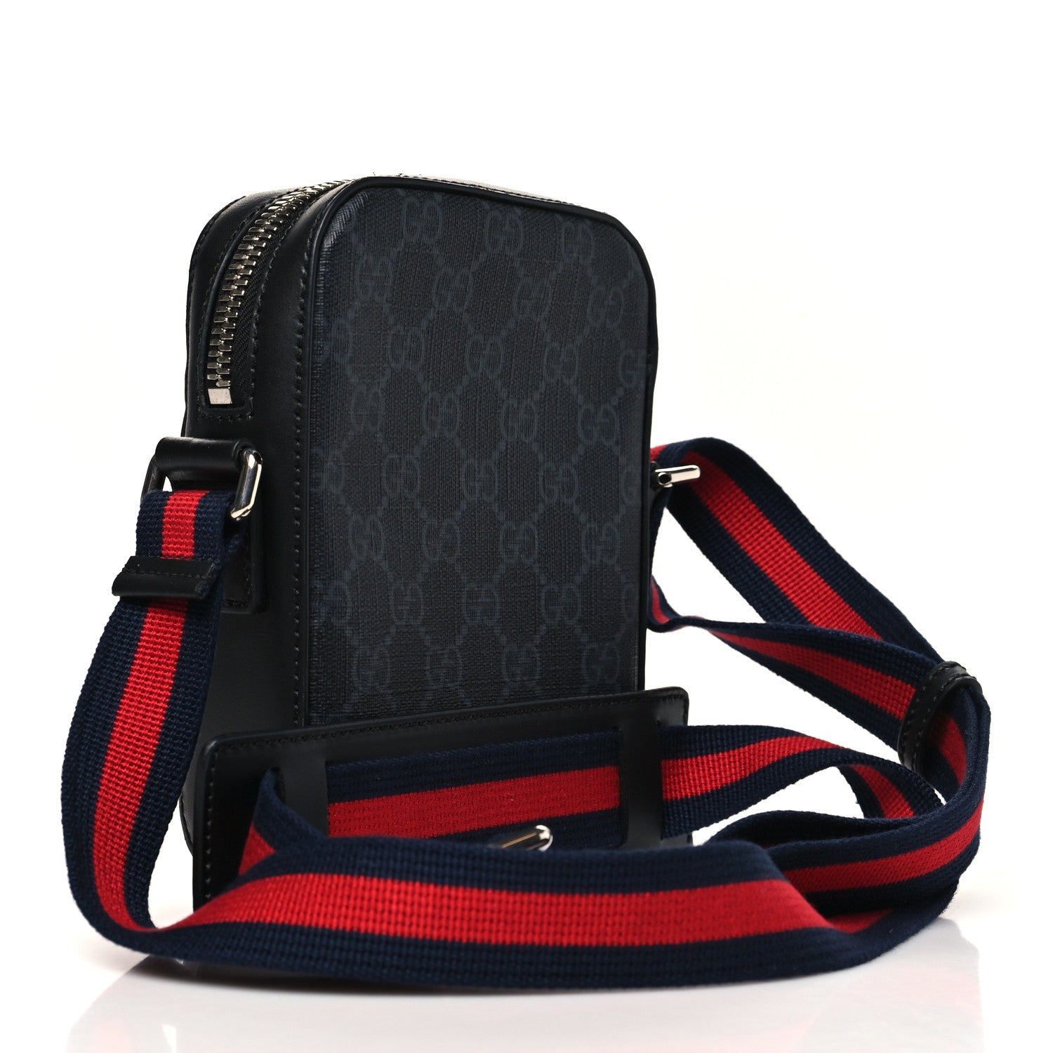 GG Supreme Monogram Appia Calfskin Web Small Camera Messenger Bag Black Grey