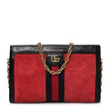 Suede Patent Web Small Ophidia Chain Shoulder Bag Hibiscus Red Black