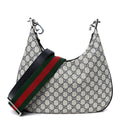 GG Supreme Monogram Textured Calfskin Web Large Attache Shoulder Bag Beige Blue