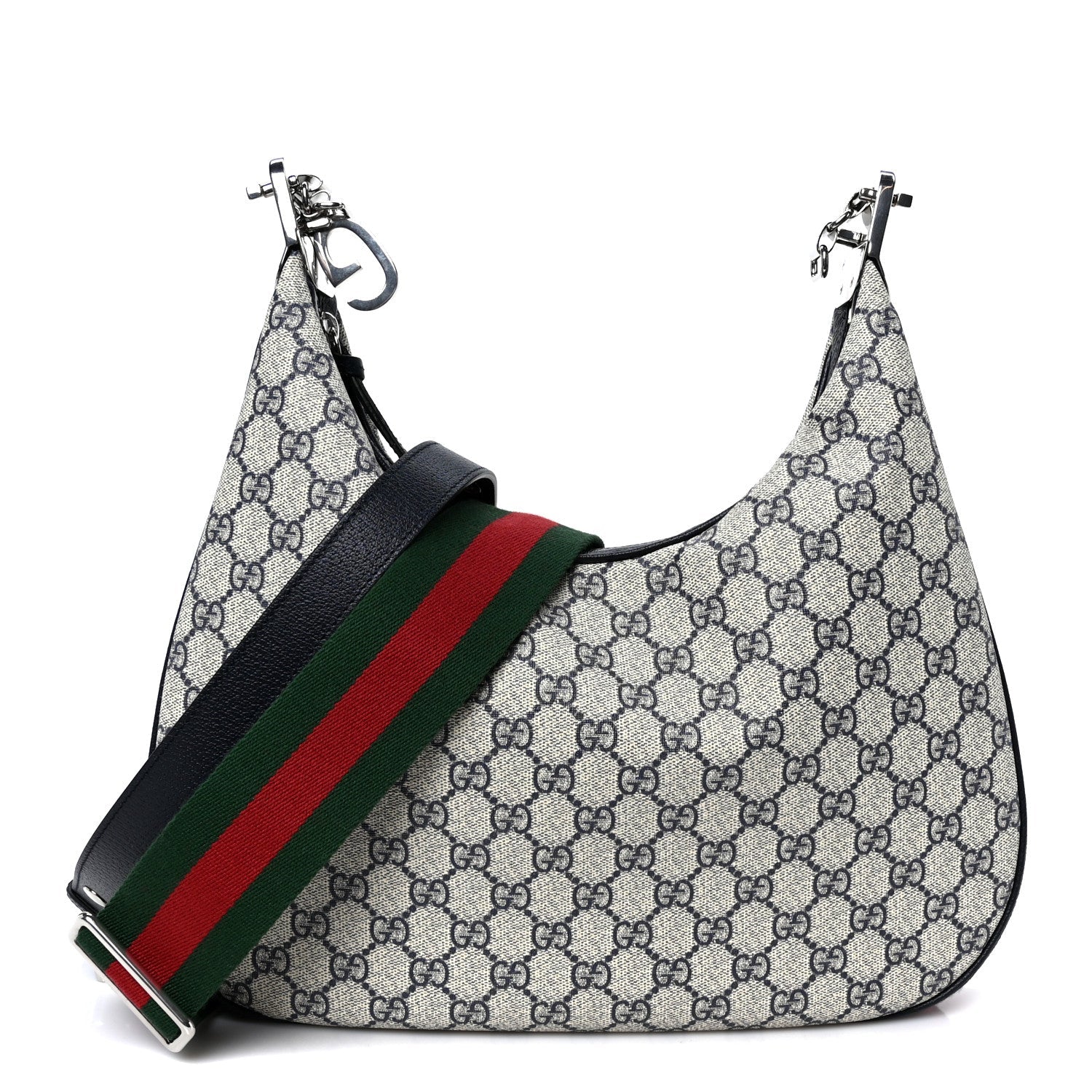 GG Supreme Monogram Textured Calfskin Web Large Attache Shoulder Bag Beige Blue