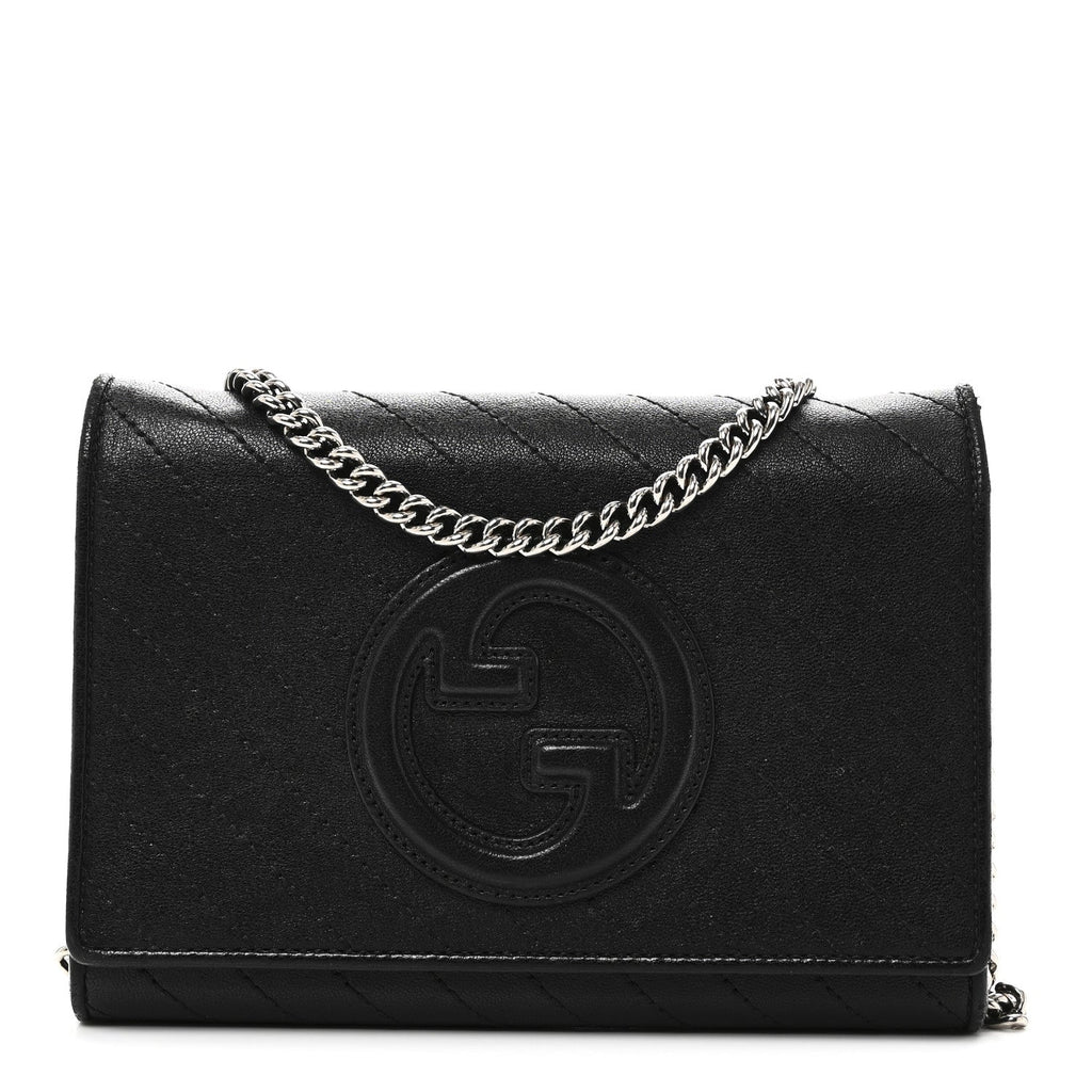 Sakai Be Green Calfskin Diagonal Stitched Blondie Wallet on Chain Black