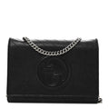 Sakai Be Green Calfskin Diagonal Stitched Blondie Wallet on Chain Black