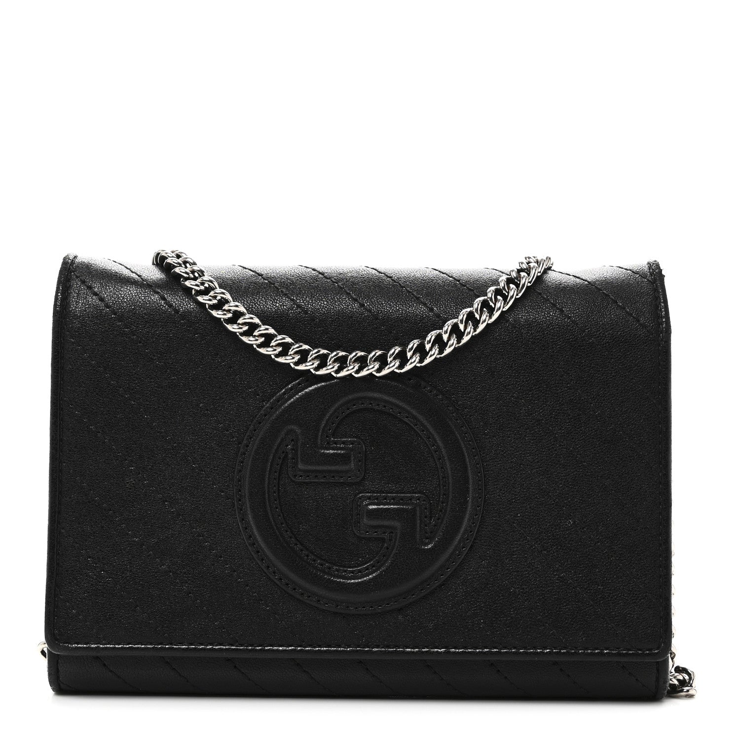 Sakai Be Green Calfskin Diagonal Stitched Blondie Wallet on Chain Black