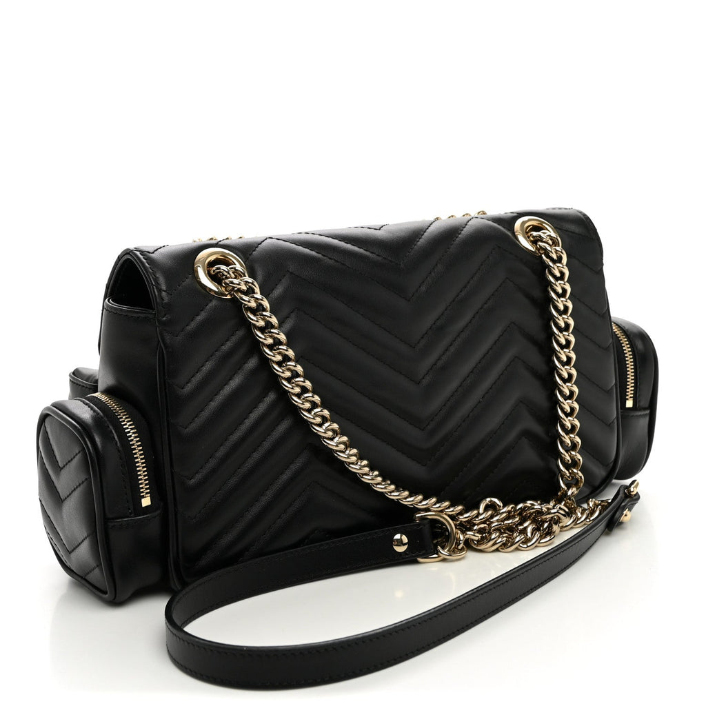 Calfskin Matelasse Small GG Marmont Multi Pocket Shoulder Bag Black
