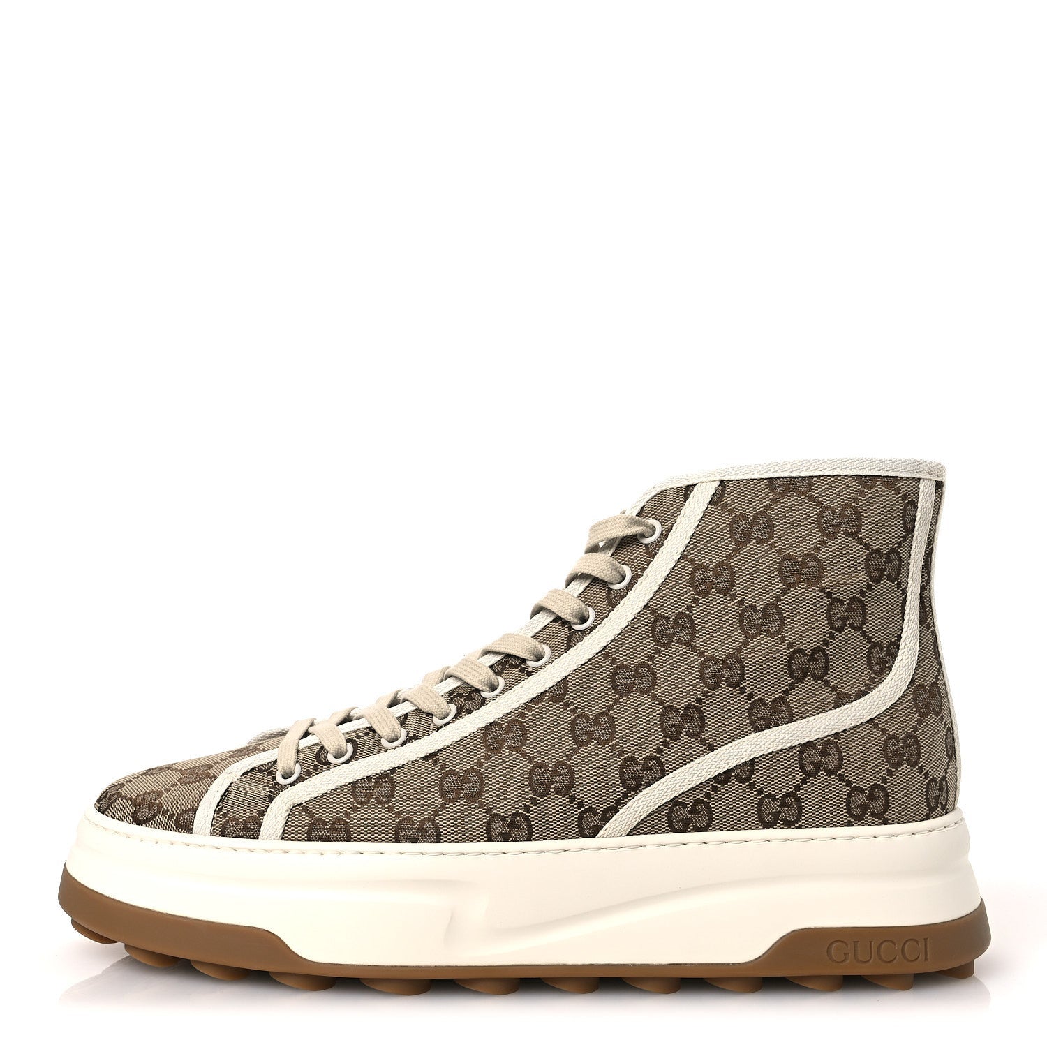 New Canvas GG Monogram Mens Tennis 1977 High Top 55mm Platform Sneakers 11 Beige Ebony Mystic White