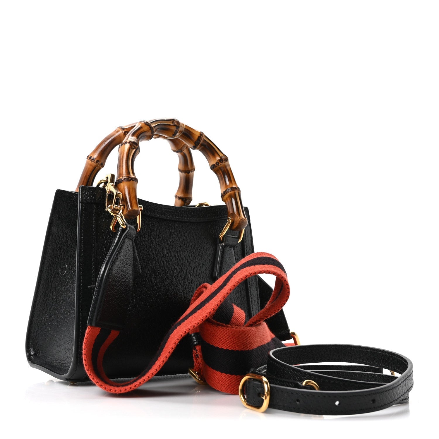 Textured Dollar Calfskin Web Mini Diana Tote Bag Black Dusty Grey