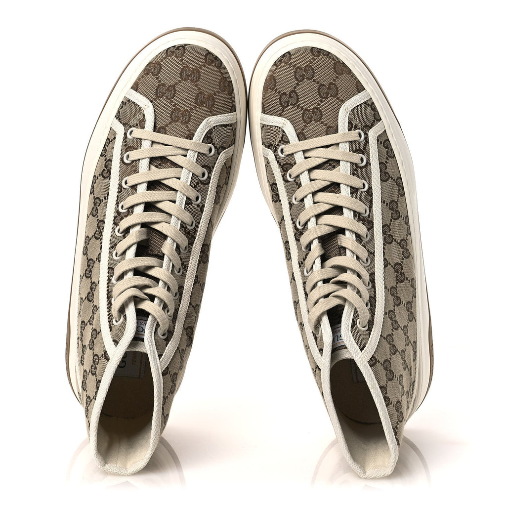 New Canvas GG Monogram Mens Tennis 1977 High Top 55mm Platform Sneakers 11 Beige Ebony Mystic White