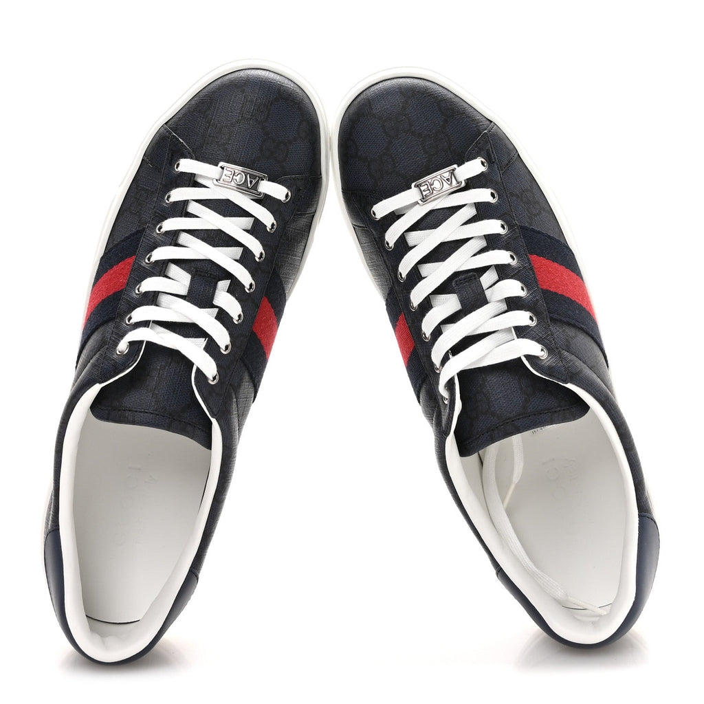 GG Supreme Monogram Web Mens New Ace Sneakers 9.5 Dark Blue