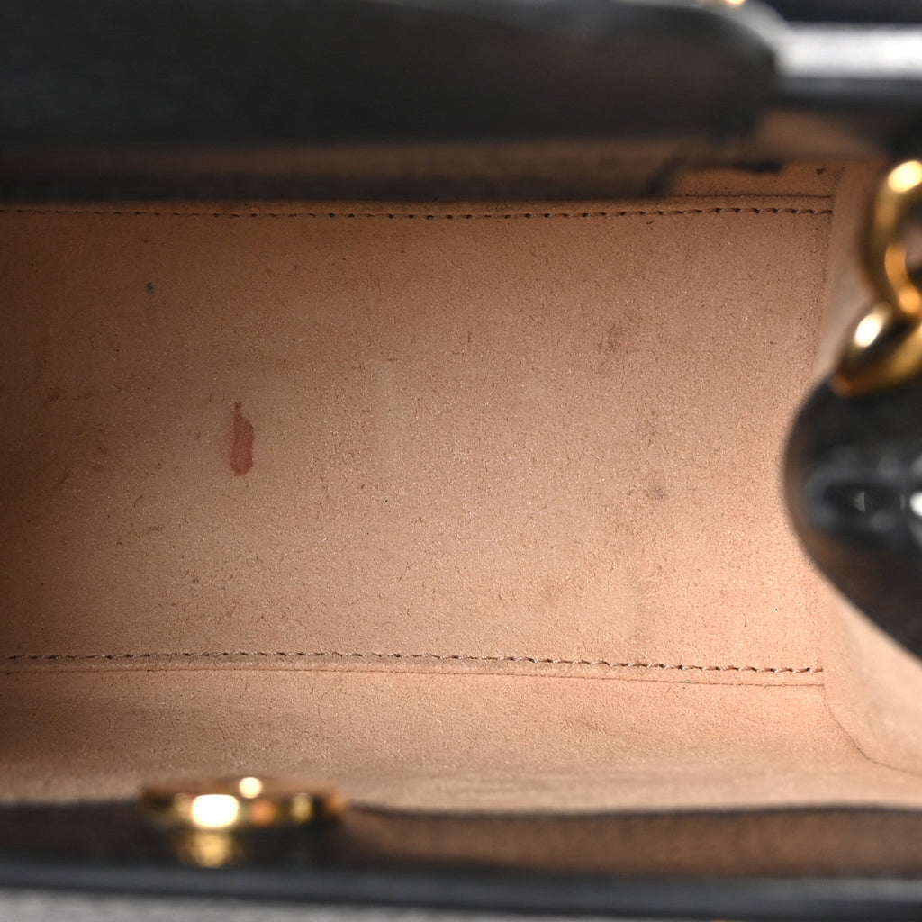 Textured Dollar Calfskin Web Mini Diana Tote Bag Black Dusty Grey