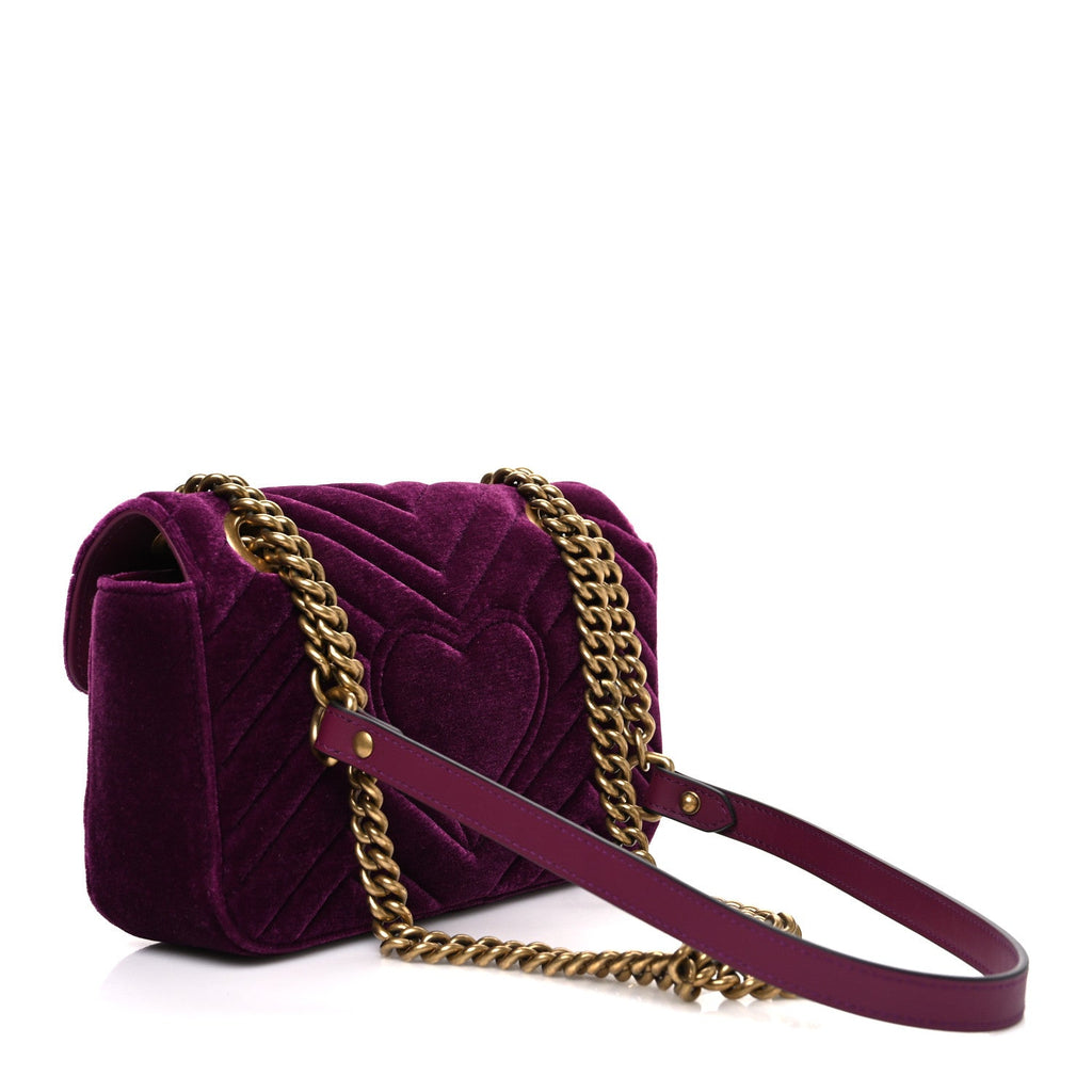 Velvet Matelasse Mini GG Marmont Shoulder Bag Fuchsia Violet Cyclamen