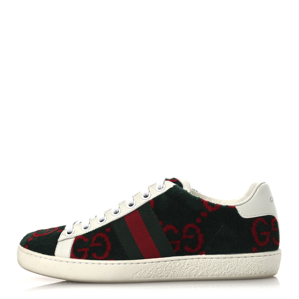 Terry Cloth GG Monogram Web Womens Ace Sneakers 36 Green Red