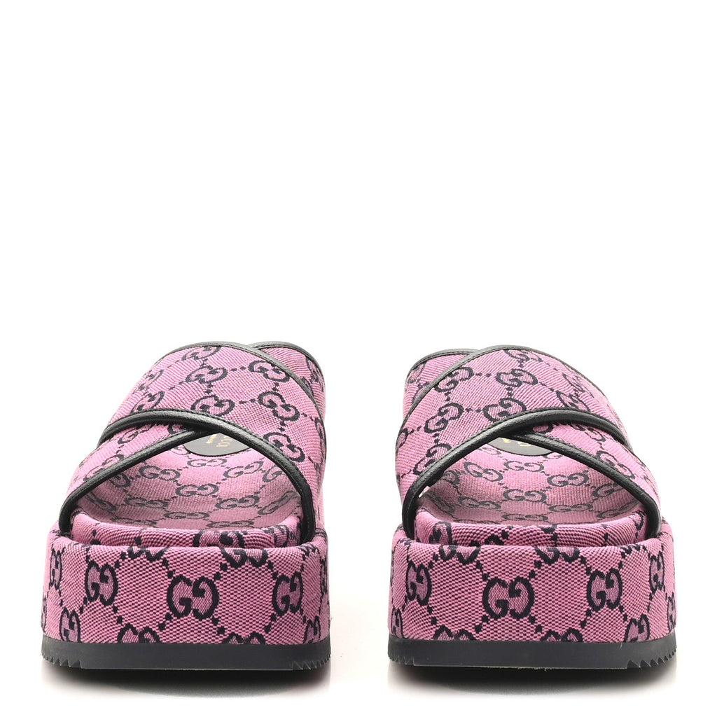 Monogram Multicolor Criss Cross Platform Slide Sandals 36.5 Pink Blue