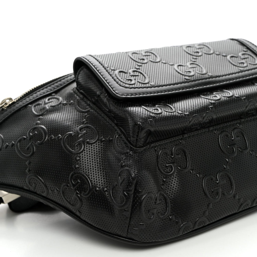 Calfskin GG Tennis Embossed Pocket Belt Bag Black