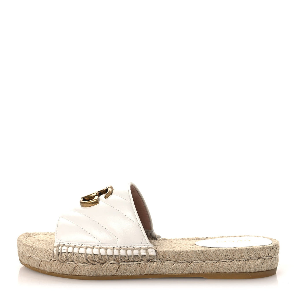Nappa Matelasse GG Marmont Espadrille Slide Sandals 35 Great White
