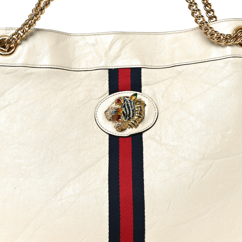 Calfskin Large Rajah Chain Tote White