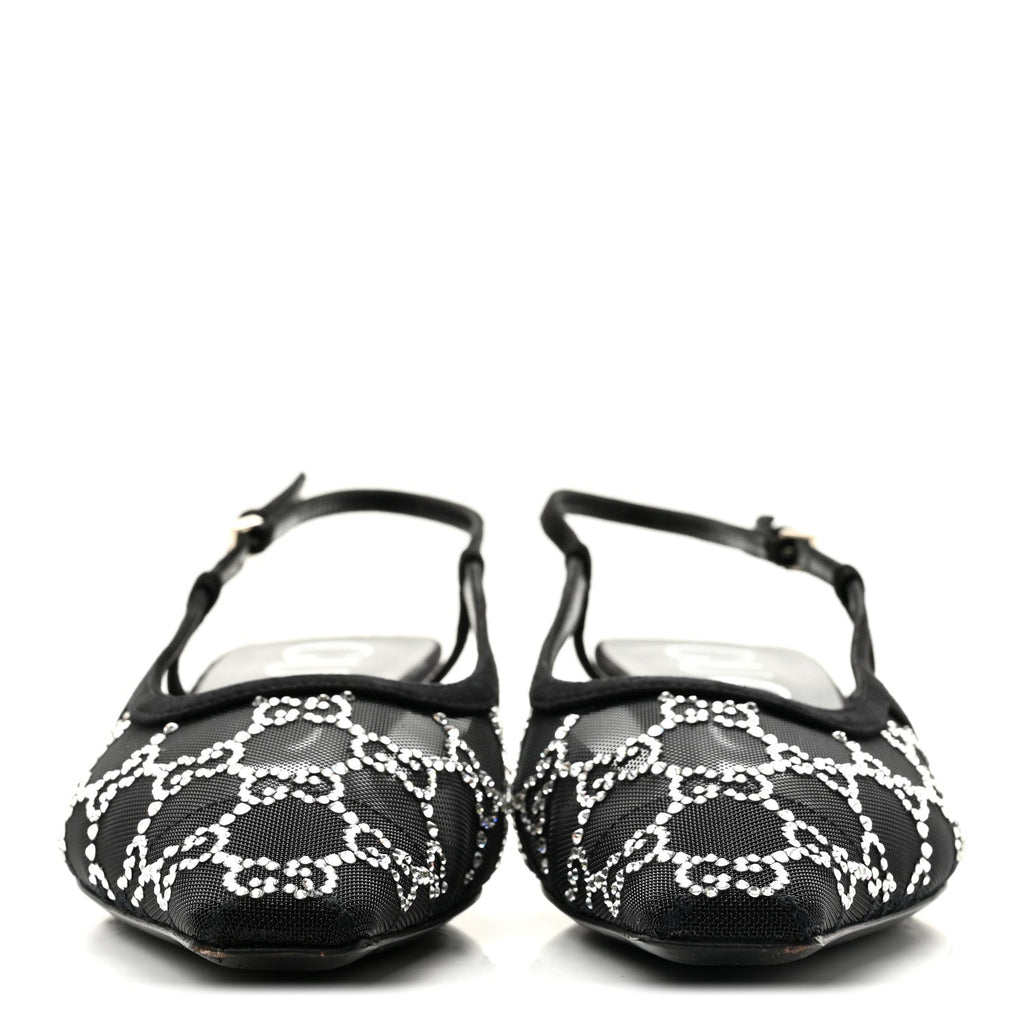 Suede Mesh Crystal GG Monogram Slingback Pumps 36.5 Black