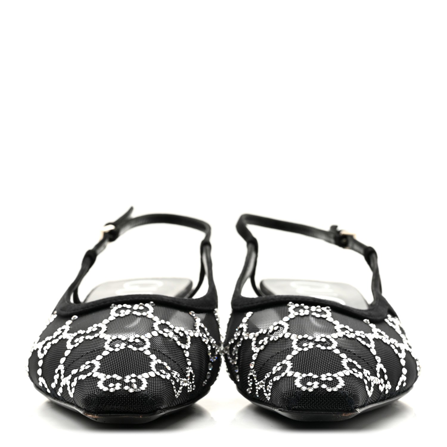 Suede Mesh Crystal GG Monogram Slingback Pumps 36.5 Black