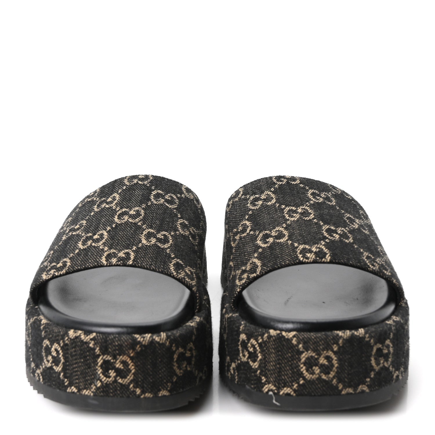 Jacquard Black Denim GG Monogram Angelina Platform 55mm Slide Sandals 39.5 Black Ivory