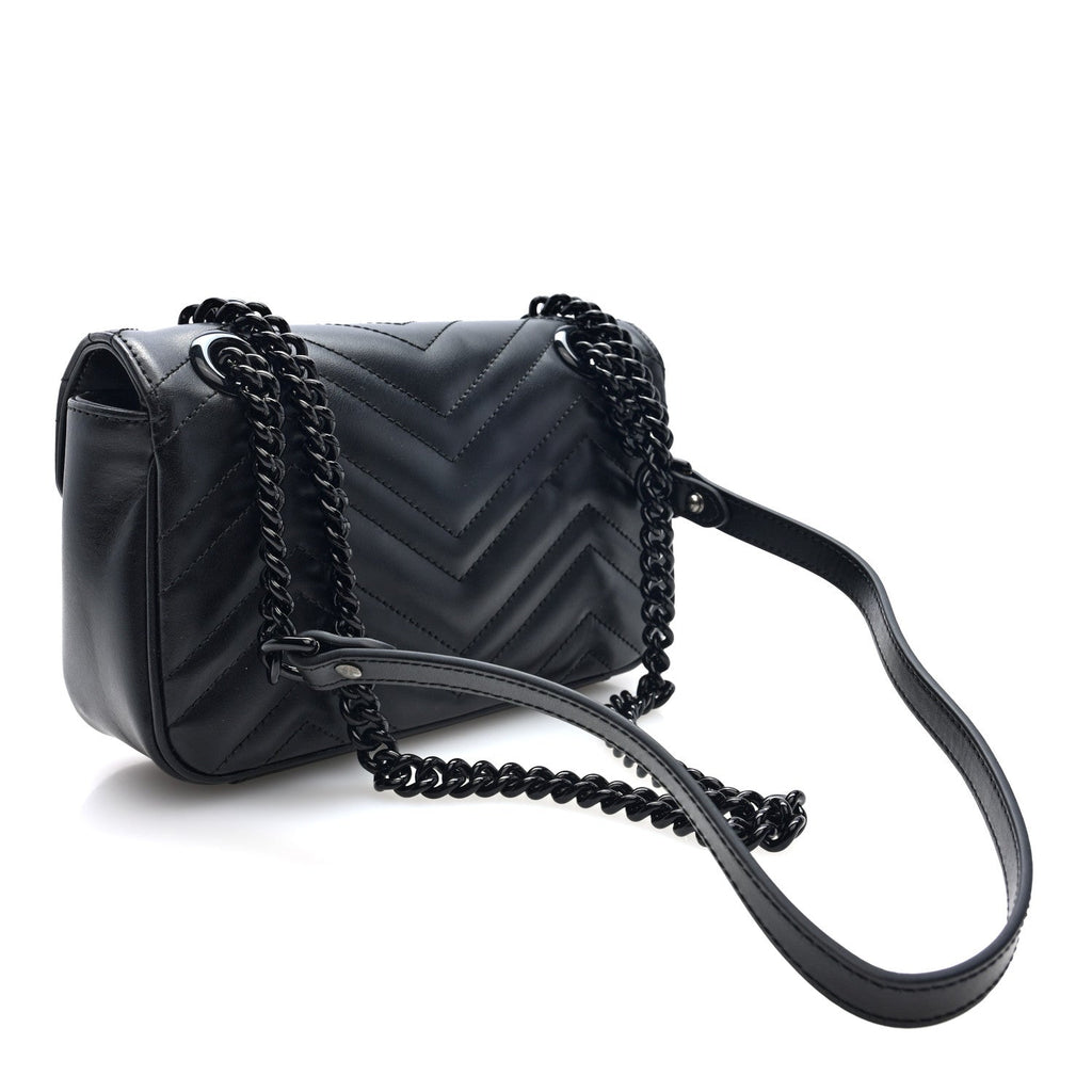 Calfskin Matelasse Monochrome Mini GG Marmont Shoulder Bag Black