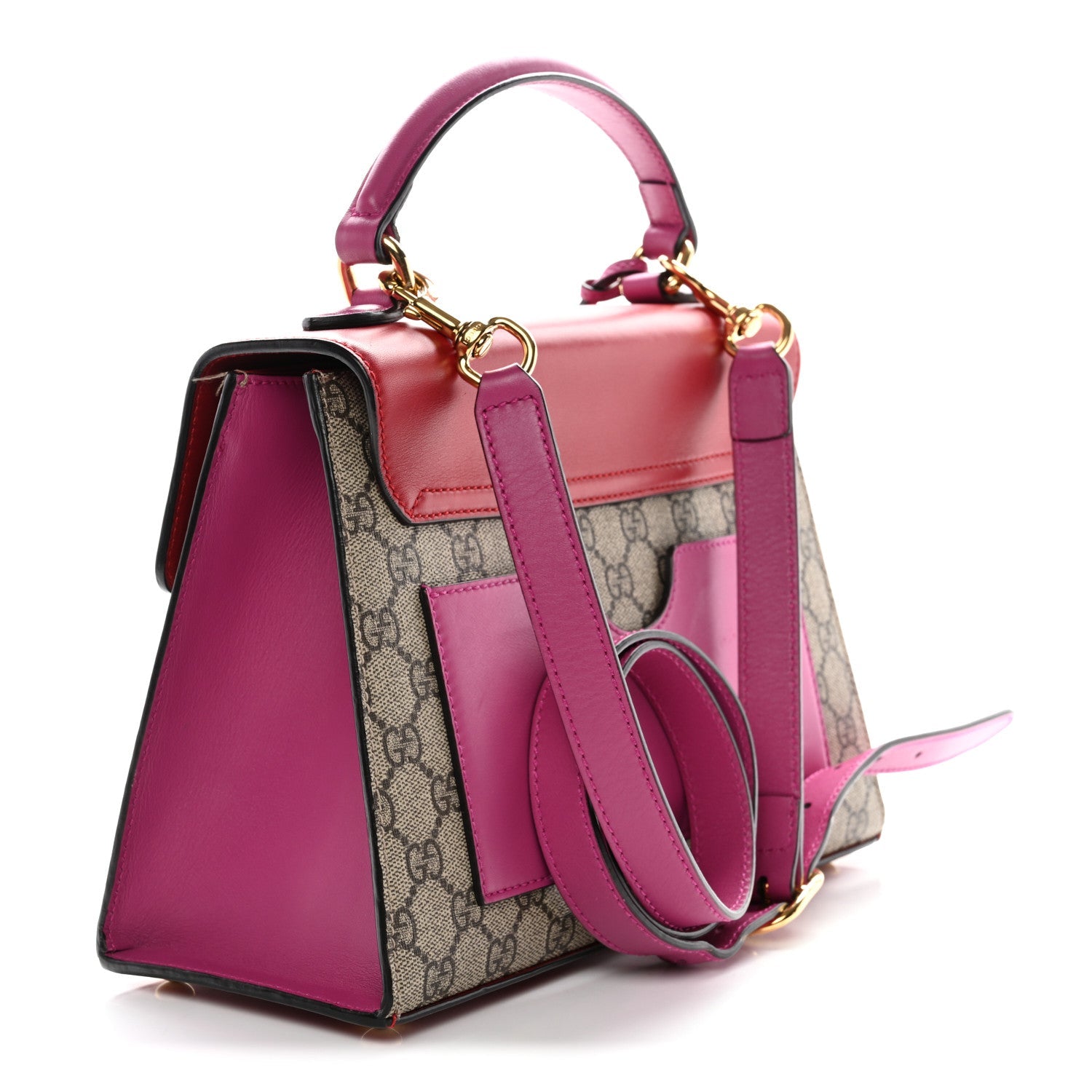 GG Supreme Monogram Calfskin Small Padlock Top Handle Bag Beige Hibiscus Red New Rosette