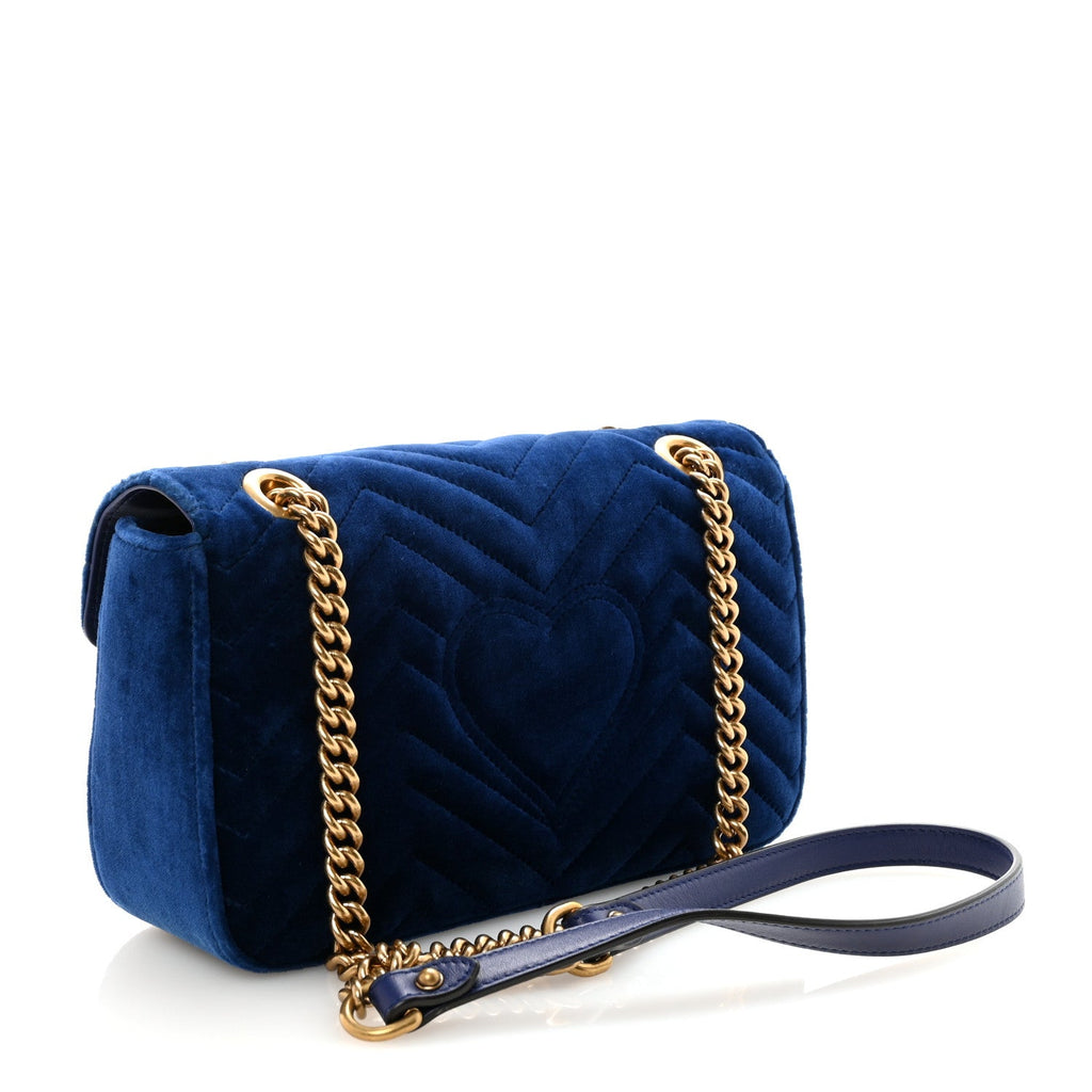 Velvet Matelasse Small GG Marmont Shoulder Bag Cobalt Blue