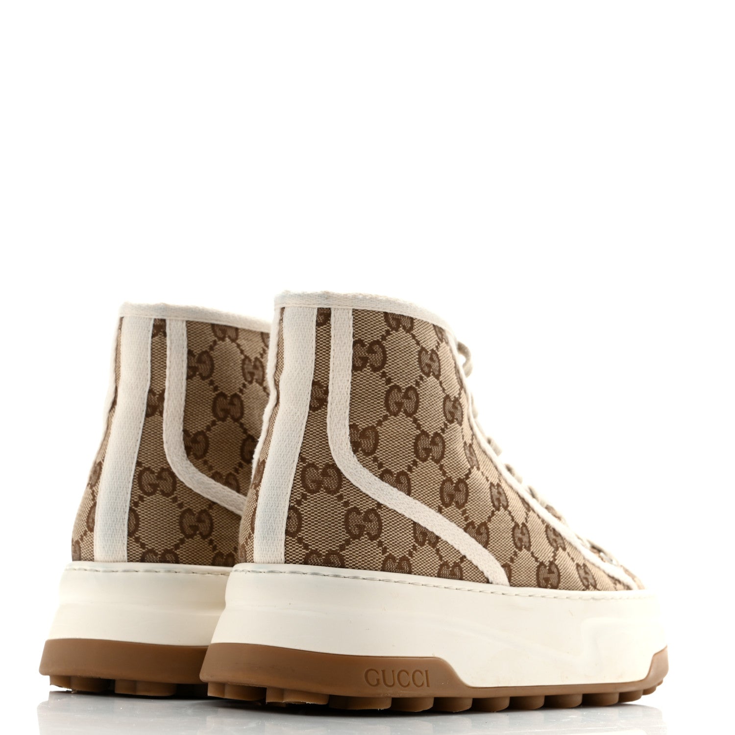 New Canvas GG Monogram Womens Tennis 1977 High Top 55mm Platform Sneakers 38.5 Beige Ebony Mystic White