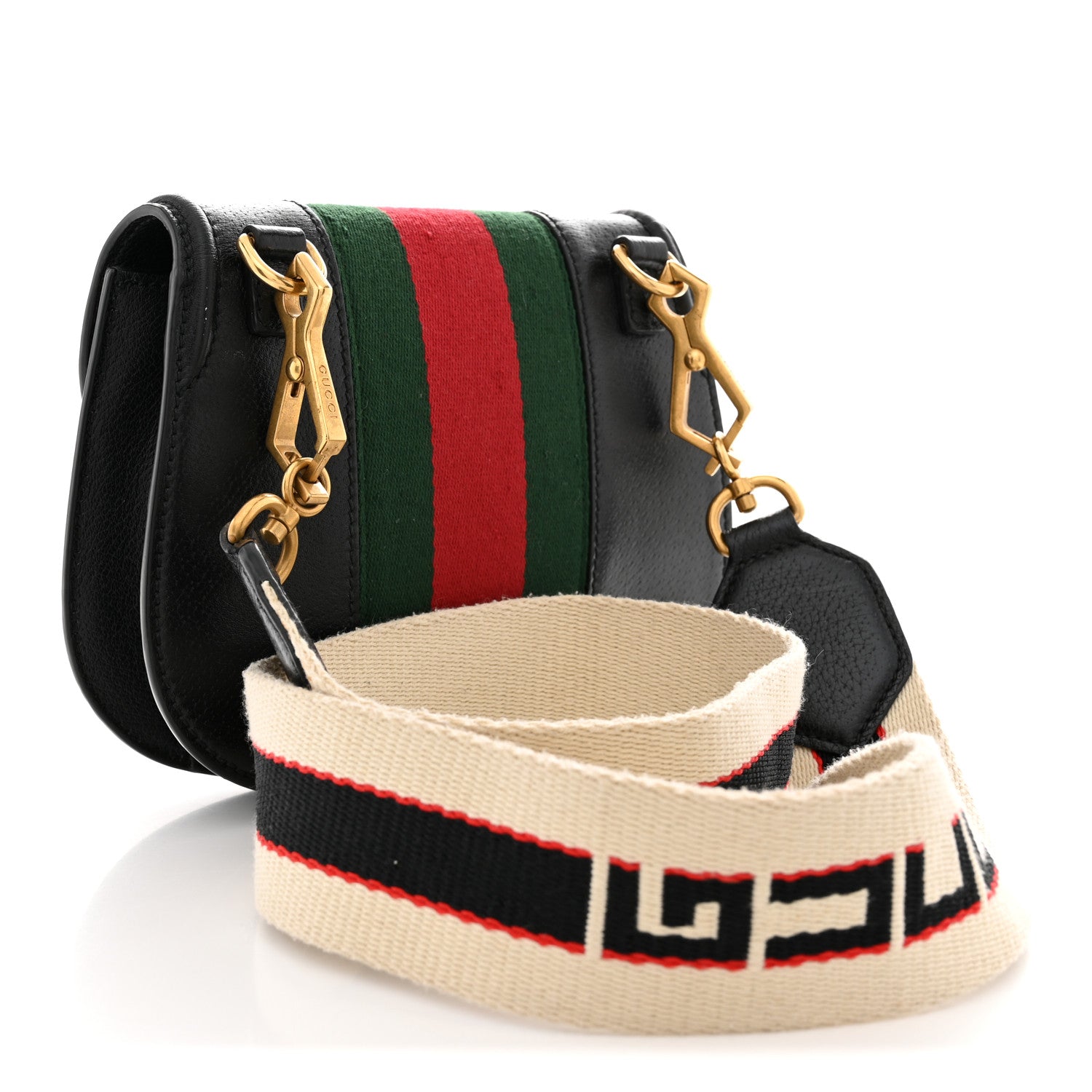 Calfskin Web Crystal Butterfly Stripe Small Totem Shoulder Bag Black