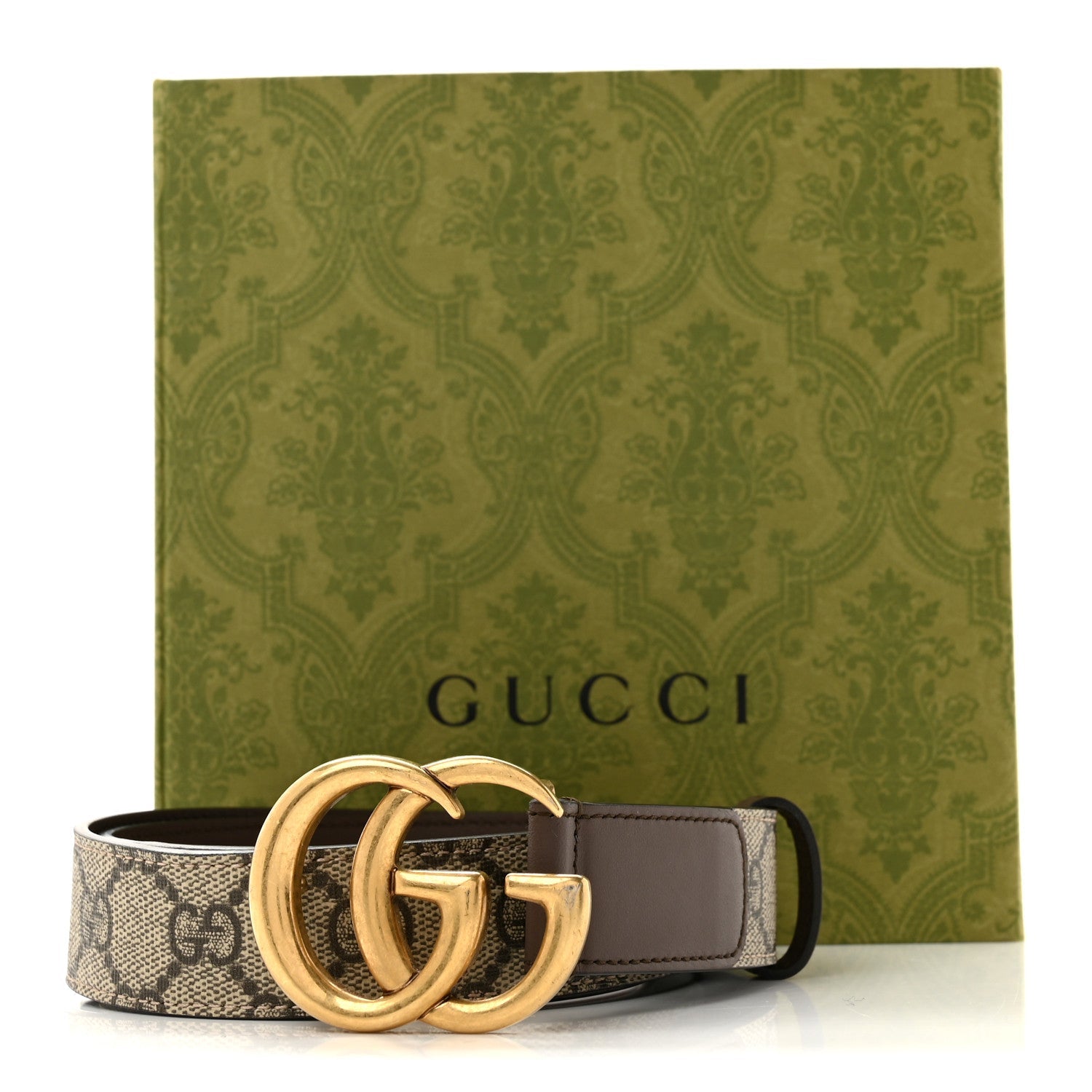 GG Supreme Monogram Matte Plutone Calfskin Double G 30mm Belt 80 32 Beige Ebony New Acero