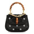 Sequin Lizard Embossed GG Mini Bamboo 1947 Top Handle Chain Bag Black White