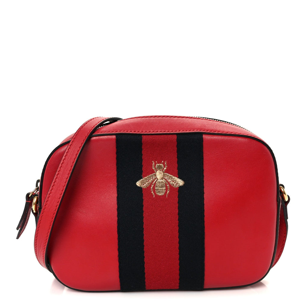 Calfskin Web Small Webby Bee Shoulder Bag Red