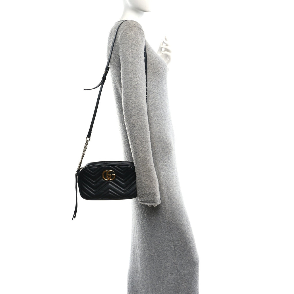 Calfskin Matelasse Small GG Marmont Chain Shoulder Bag Black