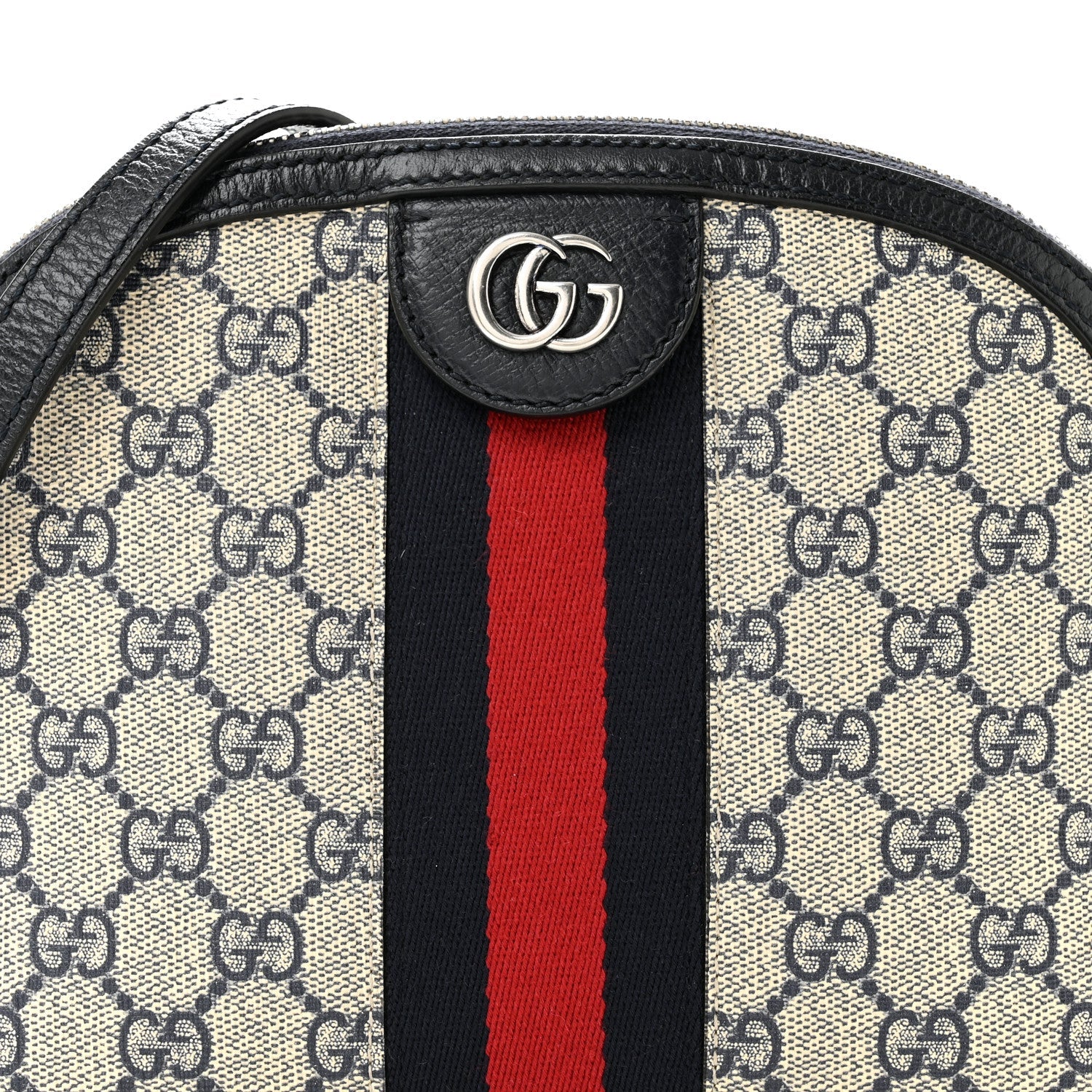 GG Supreme Monogram Textured Dollar Calfskin Web Small Ophidia Dome Shoulder Bag Beige Blue