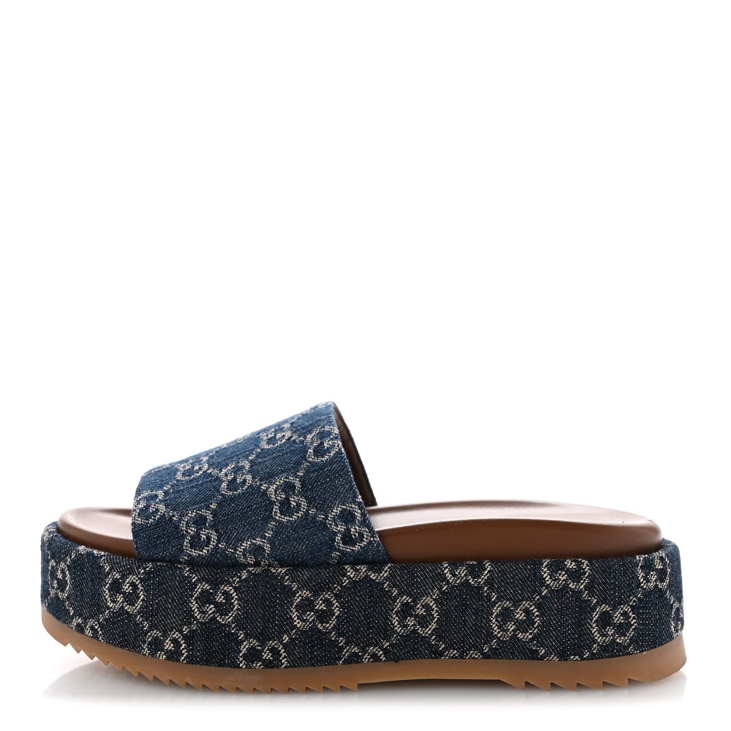 New Denim GG Monogram Angelina Platform 55mm Slide Sandals 36 Blue Tea
